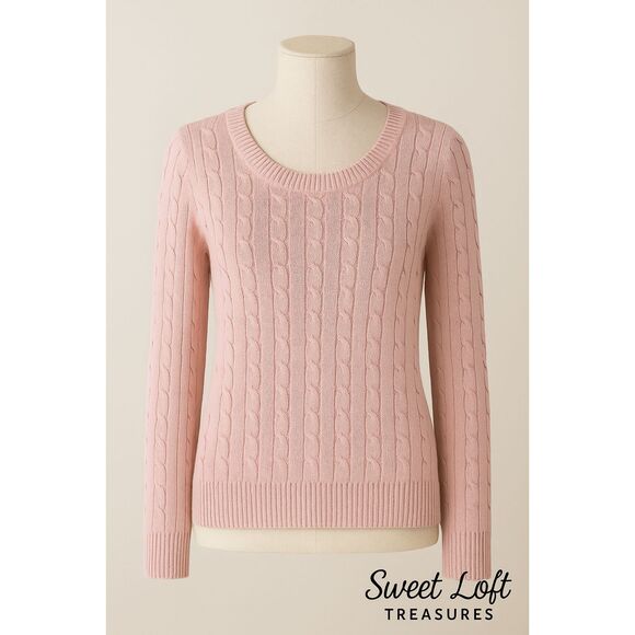 Ann Taylor Women’s Sweater XL Pink Silk Cotton Cable Knit Lightweight Top - Picture 10 of 11